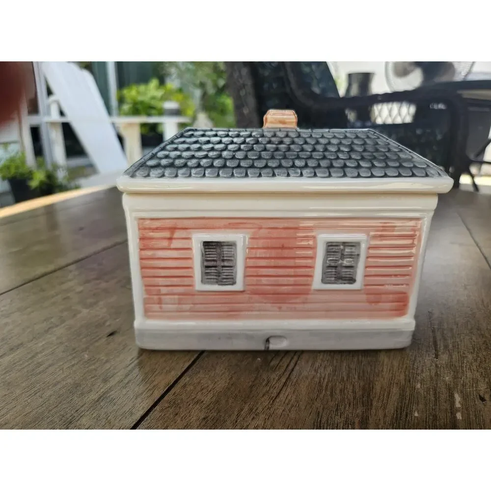 Vintage Ceramic House Canister Tea Caddy 6x5x4 1.5# e43